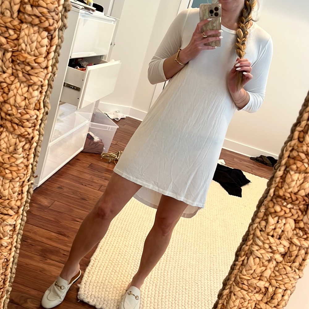 Tobi high low white 3/4 sleeve shift dress